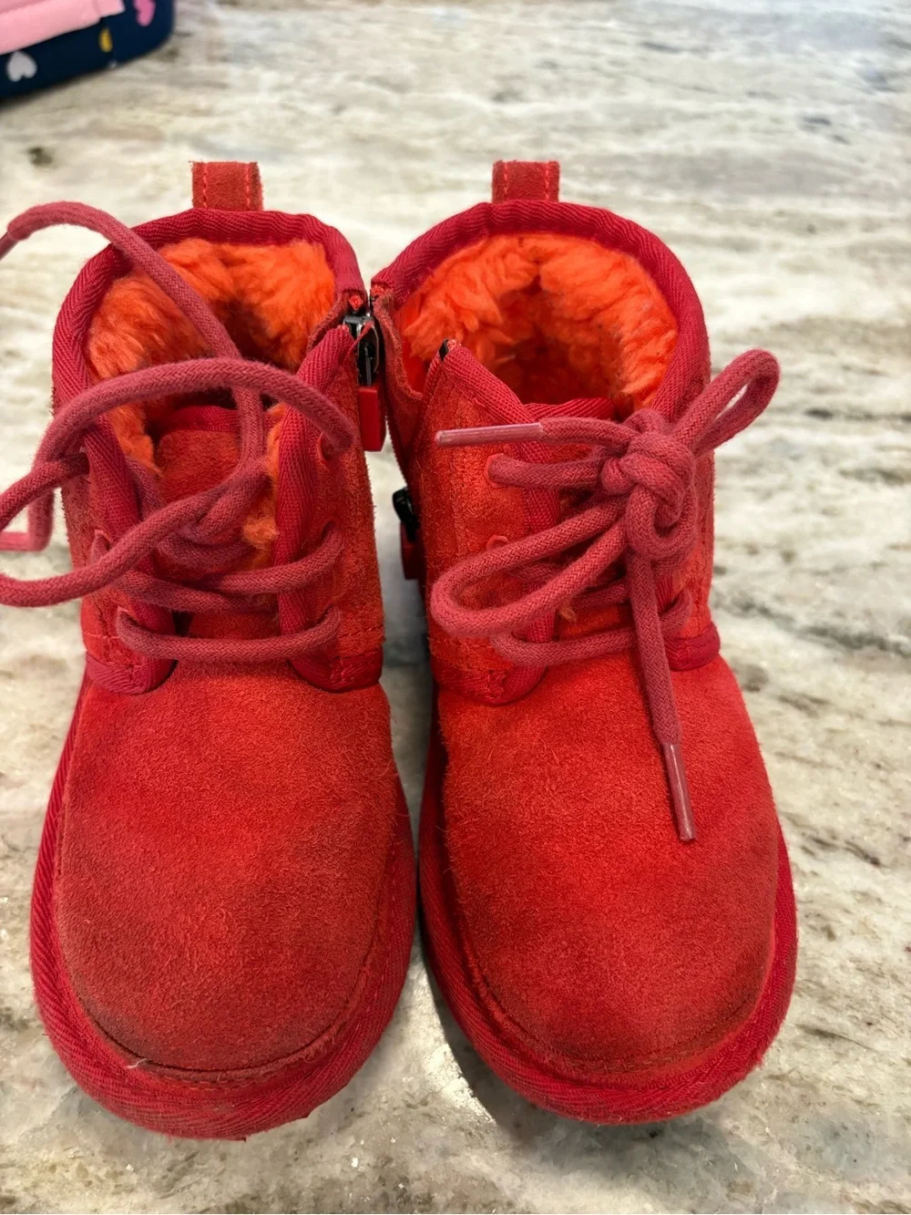 UGG Kids Red Elmo Suede Lace-Up Boots